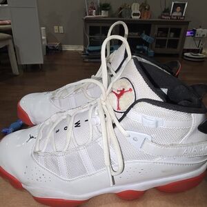 Jordan White and Red Athletic Shoes